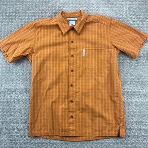 Columbia Shirt Men Large L Orange Striped Button Up Casual Outdoor 100% Cotton